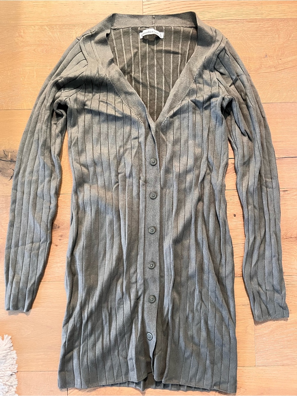 Abercrombie & Fitch Olive Ribbed Button Down Sweater Dress - Picture 2 of 5